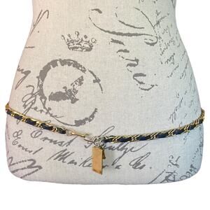 Morris Moskowitz Vintage Gold Chain Navy Blue Leather Hook Belt 39.5"